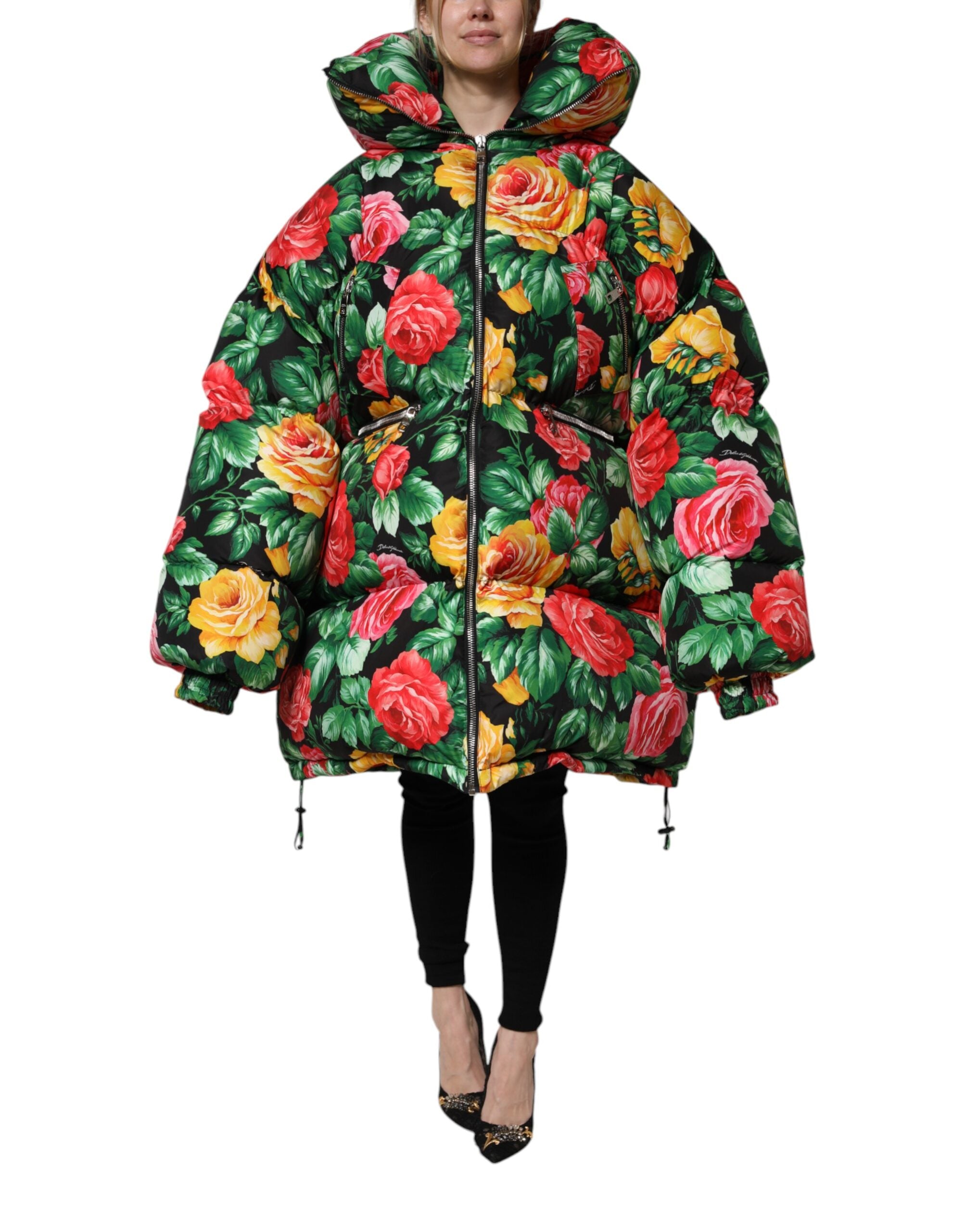 Dolce & Gabbana Multicolor Floral Pufferjacke mit Kapuze